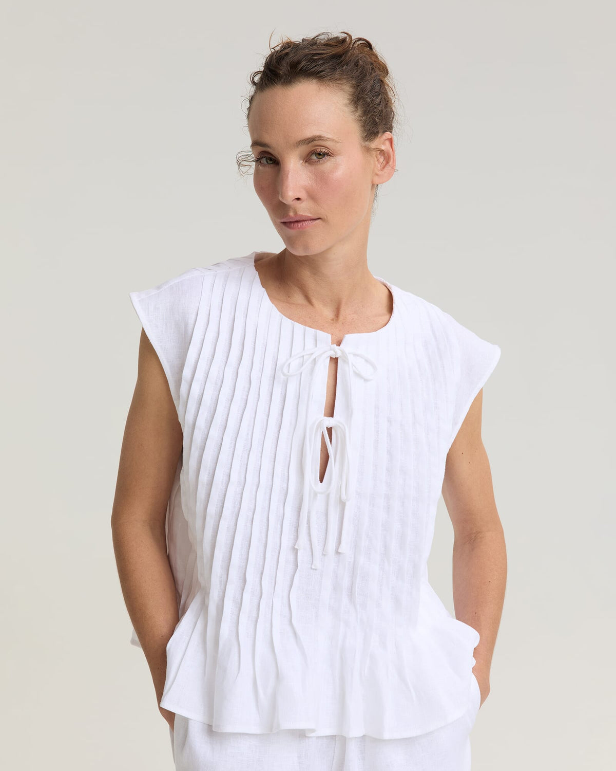 Ariana Pintuck Linen Blouse