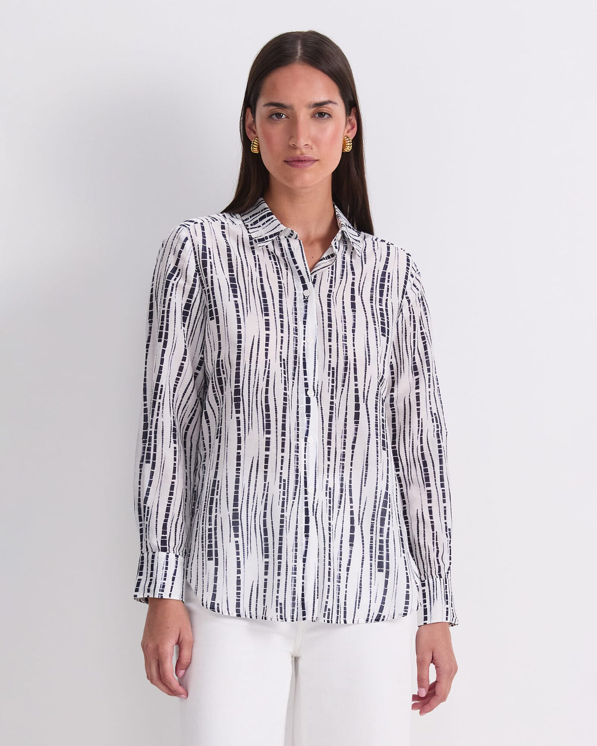 Stripe Cotton Silk Long Sleeve Shirt