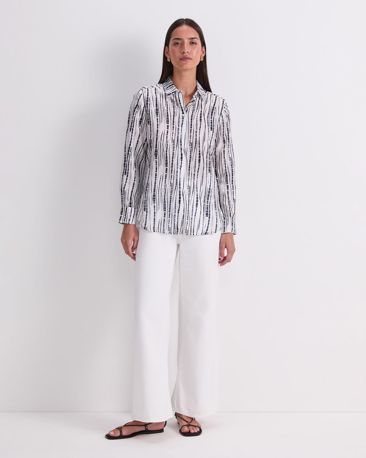 Stripe Cotton Silk Long Sleeve Shirt