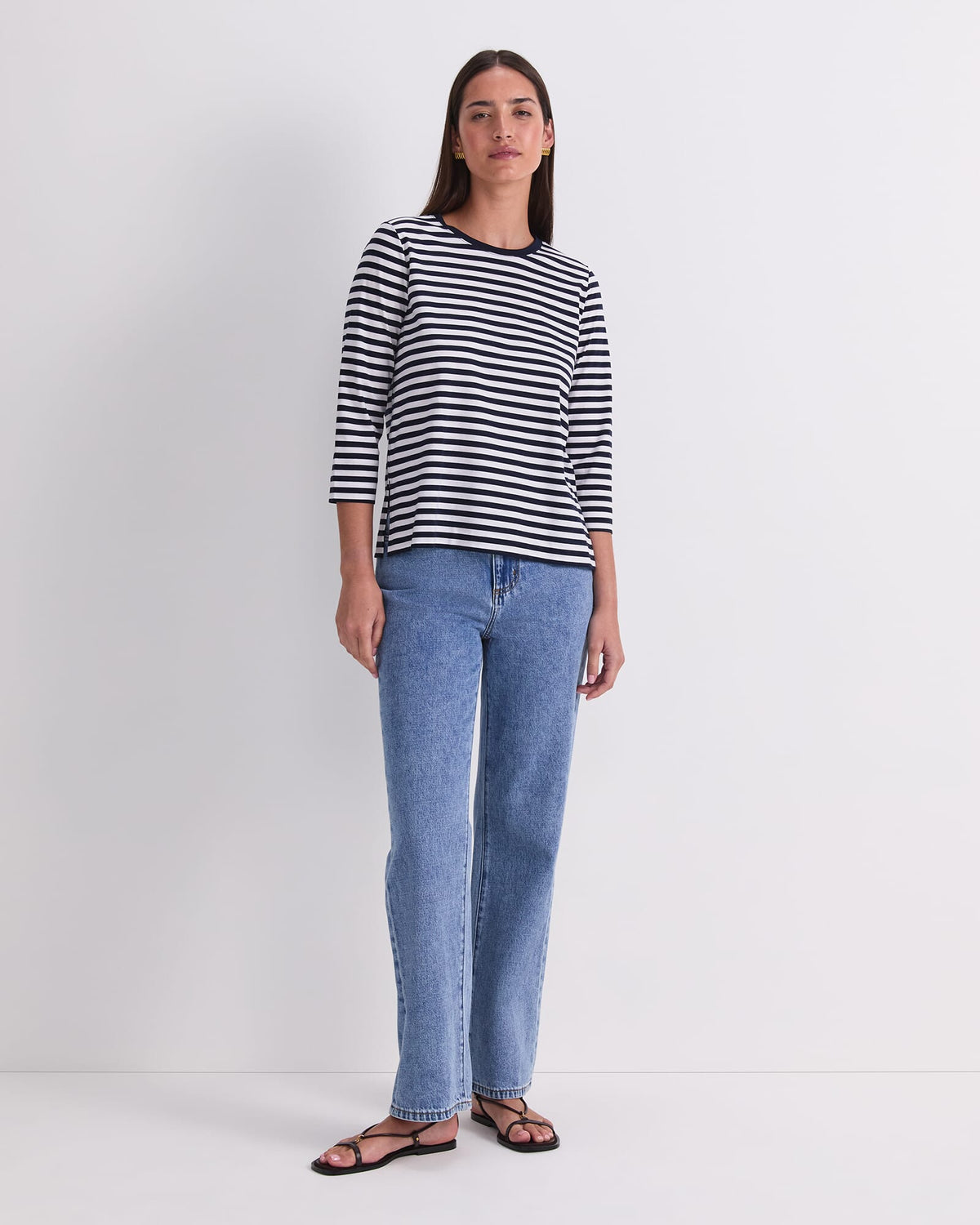 Mercerised Cotton Three Quarter Sleeve Tee