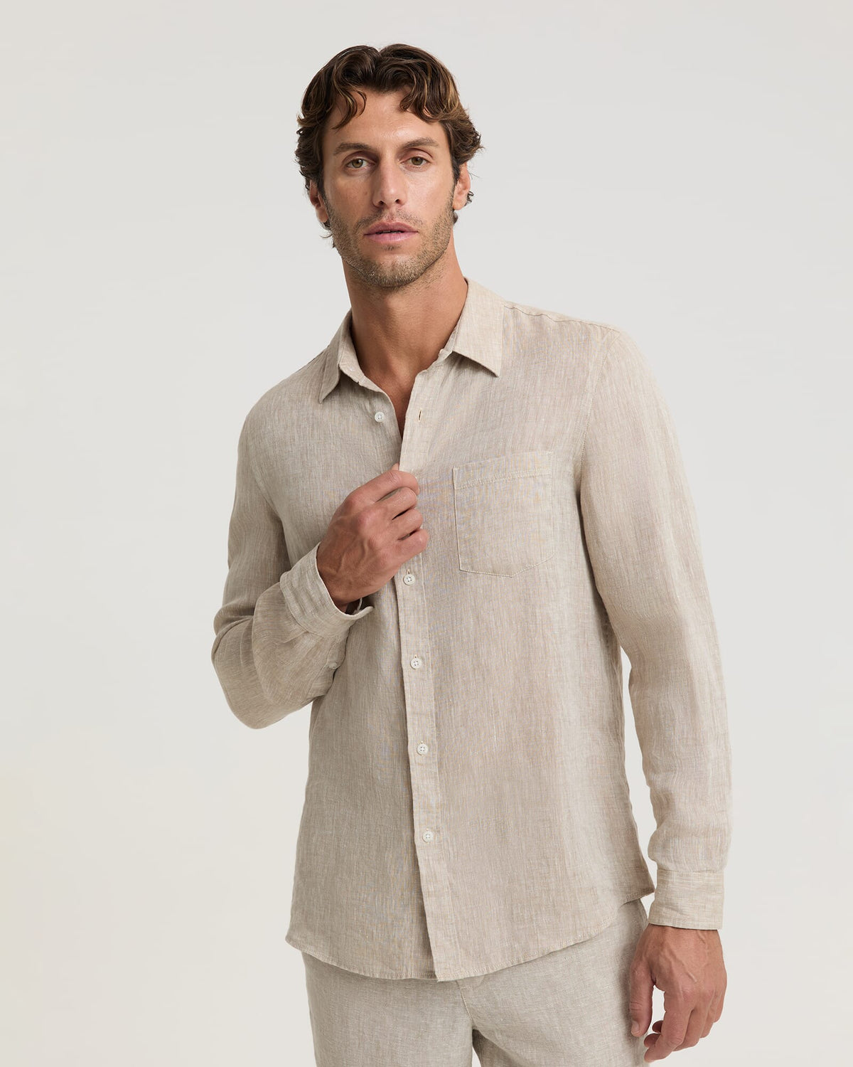Long Sleeve Linen Yarn-Dyed Shirt
