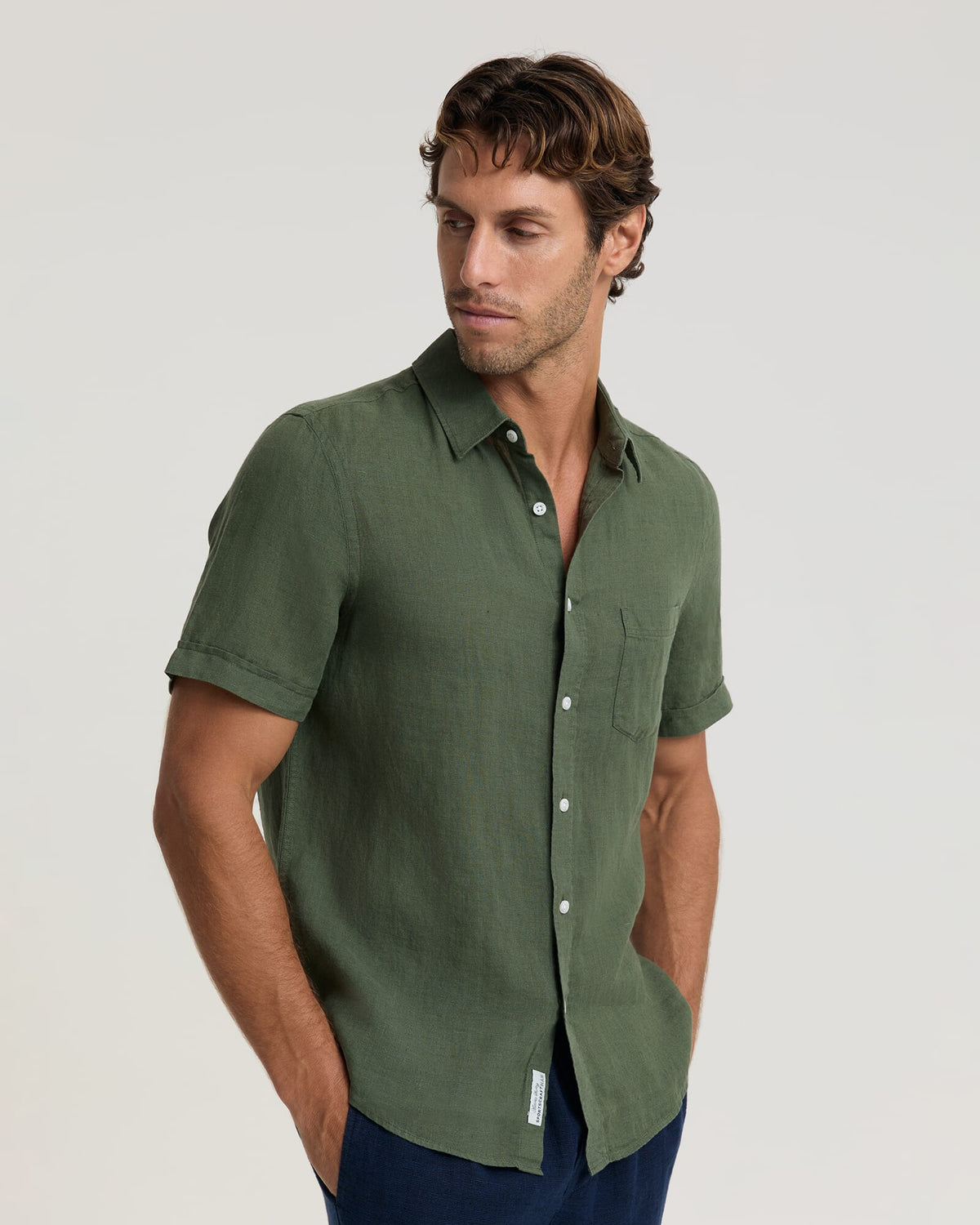 Short Sleeve Yarn-Dyed Linen Shirt