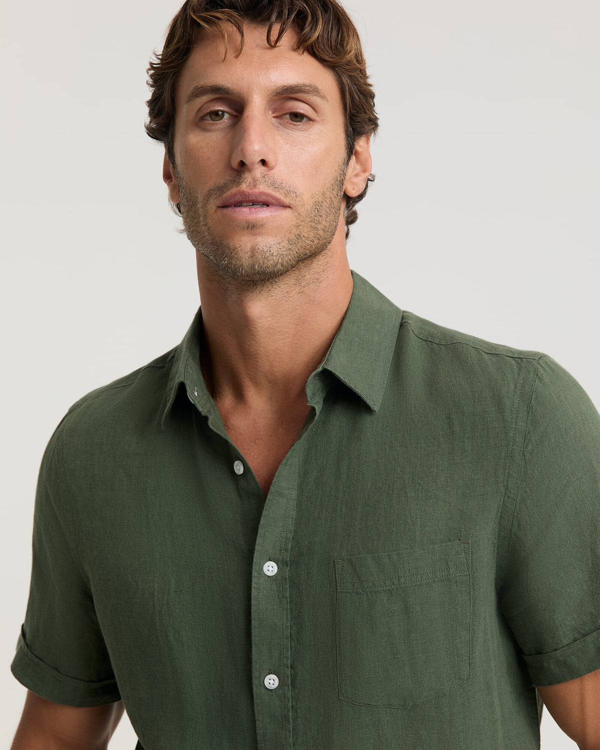 Short Sleeve Yarn-Dyed Linen Shirt