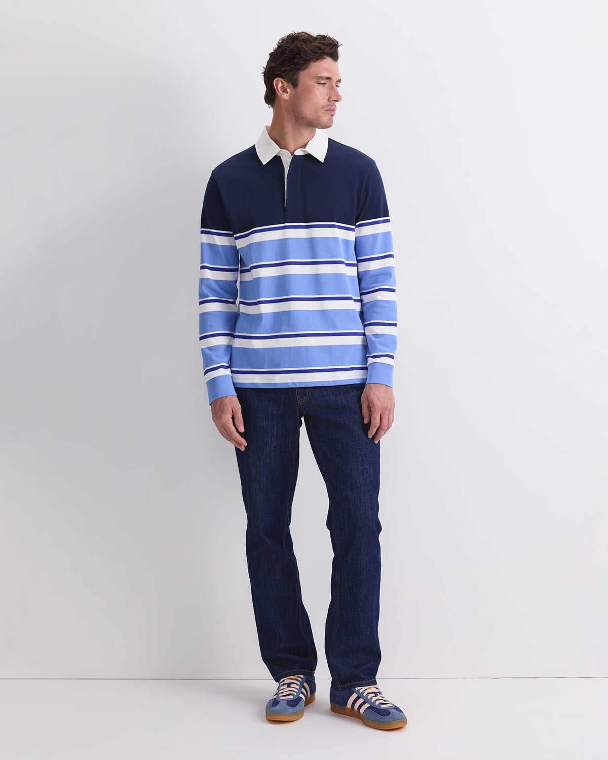 Long Sleeve Stripe Rugby Polo