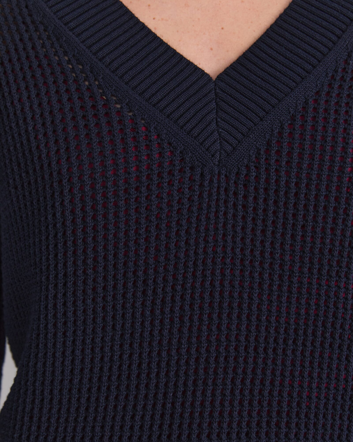Cotton Crochet V-Neck Knit