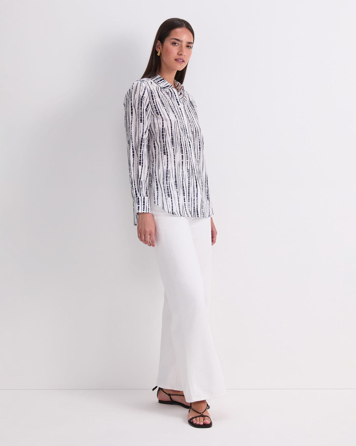 Stripe Cotton Silk Long Sleeve Shirt