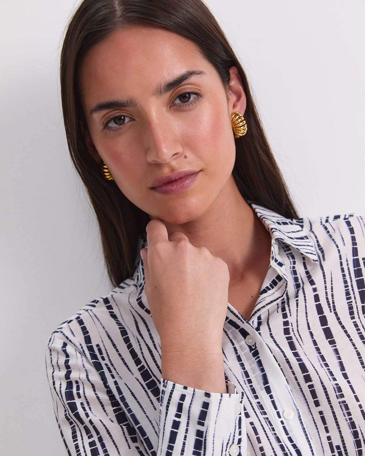 Stripe Cotton Silk Long Sleeve Shirt