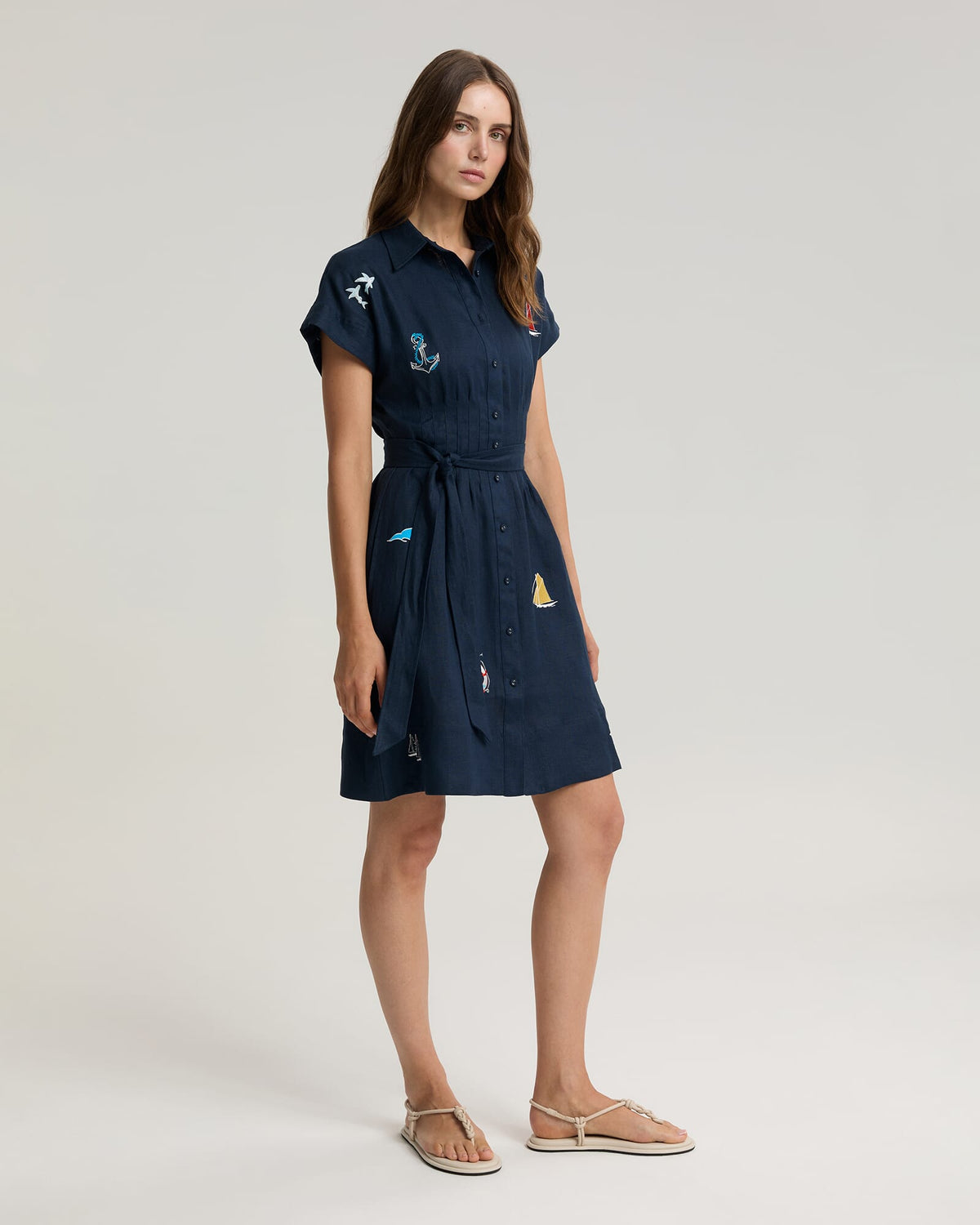 Ariana Embroidered Linen Dress