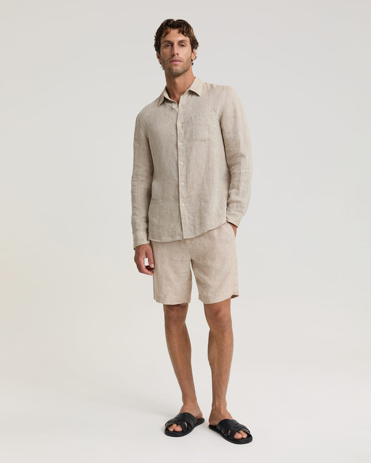 Long Sleeve Linen Yarn-Dyed Shirt