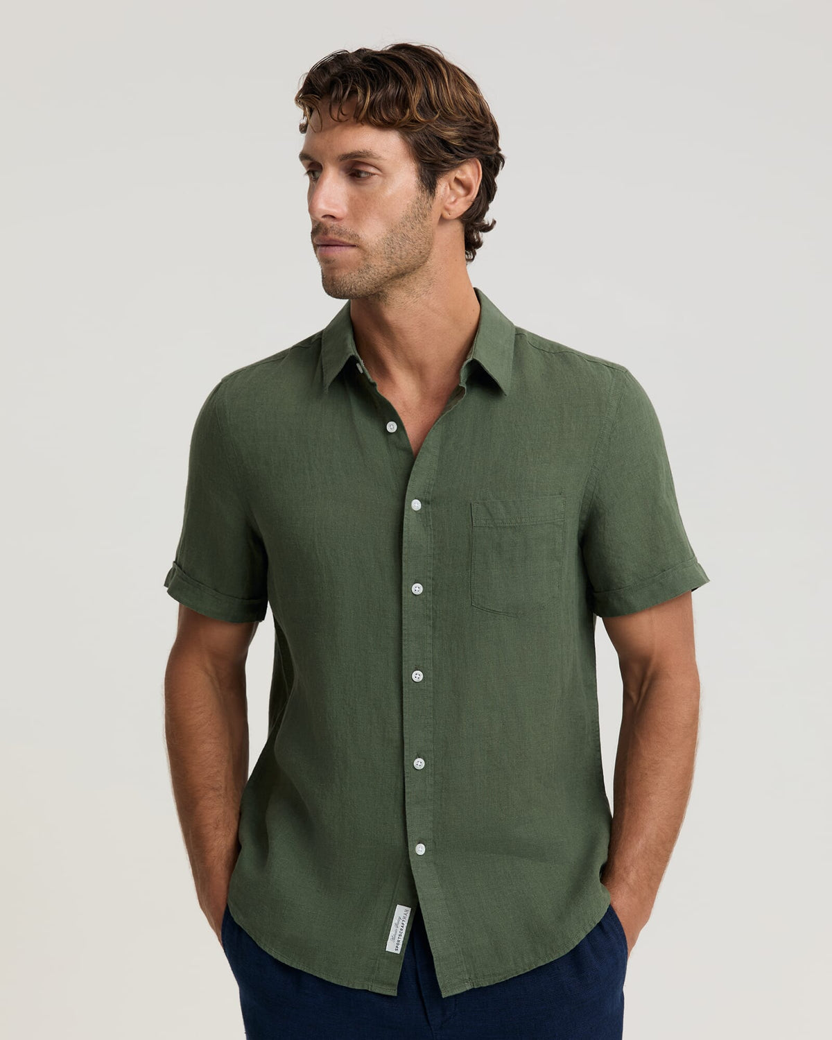 Short Sleeve Yarn-Dyed Linen Shirt