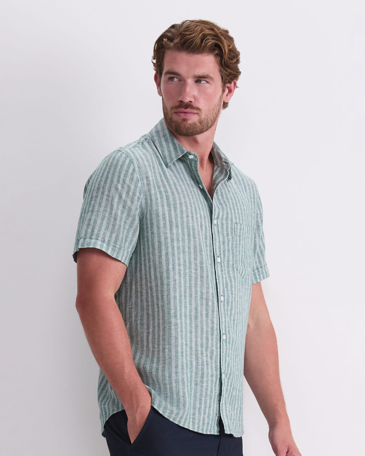 Linen Short Sleeve Stripe Shirt